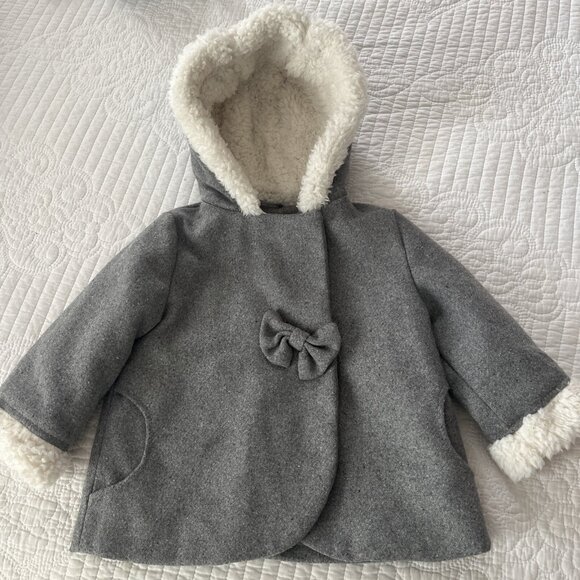 Jessica Simpson Baby Coat Jacket 18 Months With Sherpa Hood Grey - Picture 1 of 7